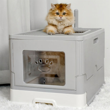 Large Enclosed Cat Litter Box Foldable Cat Kitten Toilet Box with Slide-Out Tray.