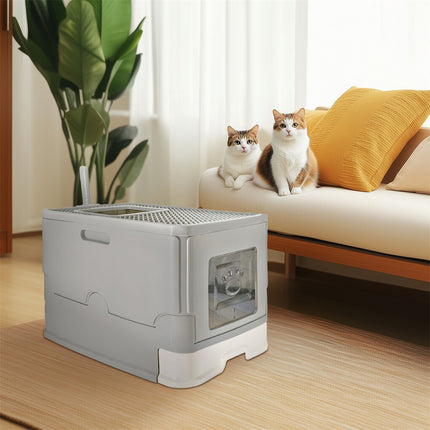 Large Enclosed Cat Litter Box Foldable Cat Kitten Toilet Box with Slide-Out Tray.
