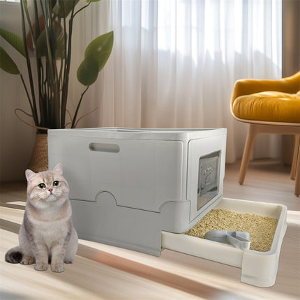 Large Enclosed Cat Litter Box Foldable Cat Kitten Toilet Box with Slide-Out Tray.