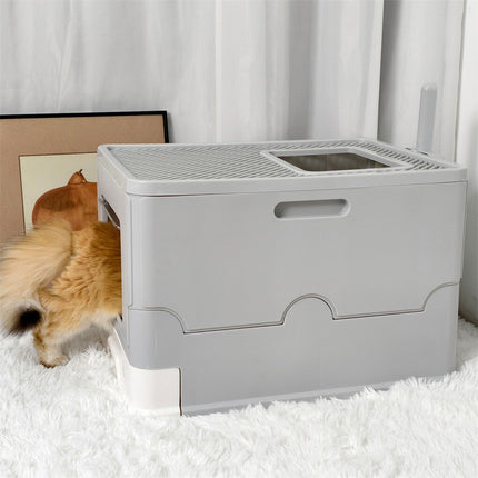 Large Enclosed Cat Litter Box Foldable Cat Kitten Toilet Box with Slide-Out Tray.