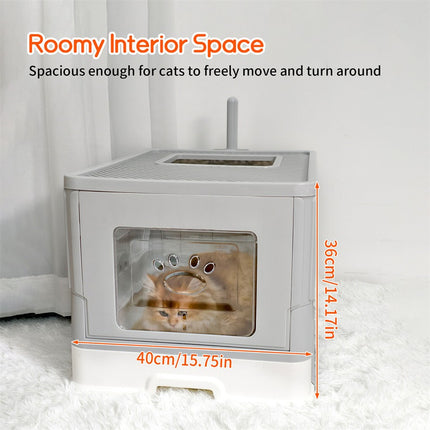 Large Enclosed Cat Litter Box Foldable Cat Kitten Toilet Box with Slide-Out Tray.