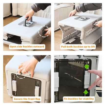 Portable Cat Travel Carrier Collapsible Plastic Kitten Pet Carry Crate.