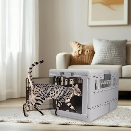 Portable Cat Travel Carrier Collapsible Plastic Kitten Pet Carry Crate.