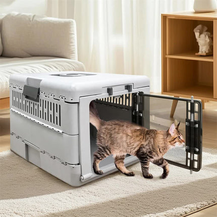 Portable Cat Travel Carrier Collapsible Plastic Kitten Pet Carry Crate.