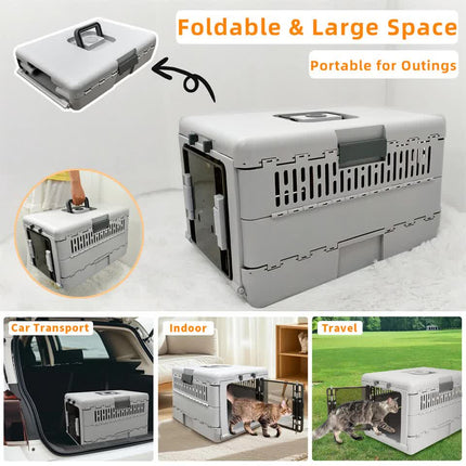 Portable Cat Travel Carrier Collapsible Plastic Kitten Pet Carry Crate.