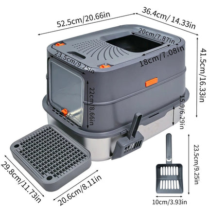 P&P Jumbo Stainless Steel Cat Litter Box for Multi-Cats Large Toilet Box with Removable Lid.