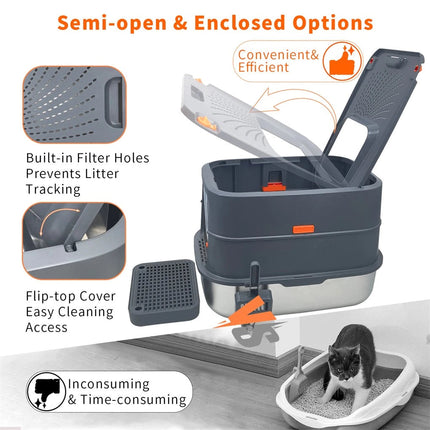 P&P Jumbo Stainless Steel Cat Litter Box for Multi-Cats Large Toilet Box with Removable Lid.