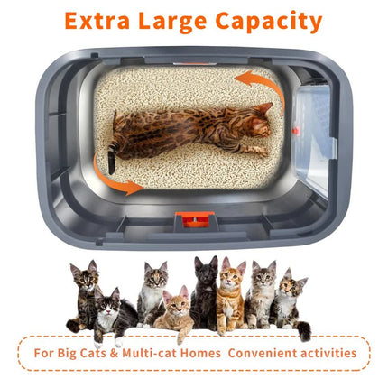 P&P Jumbo Stainless Steel Cat Litter Box for Multi-Cats Large Toilet Box with Removable Lid.