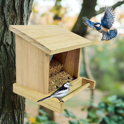 Wooden Outdoor Hanging Bird Feeder Wall Mounted.