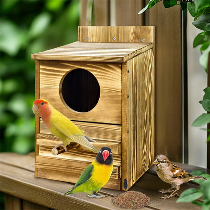 Large Wooden Screech Owl House Nesting Box with Perch - Outdoor Birdhouse for Garden Trees.