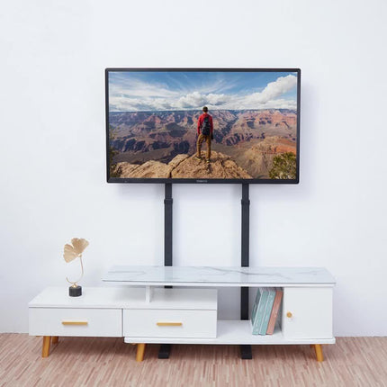 Double Pole Adjustable Tv Cart Floor Stand Mount For 32 to 65Inch.