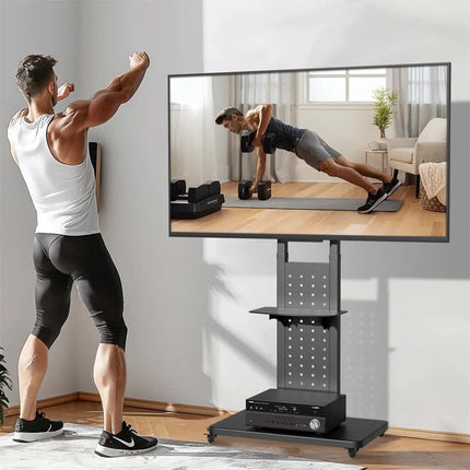 Heavy-Duty Rolling TV Cart Stand with Wheels for 32"–65" TVs | Height Adjustable Mobile Floor Mount.