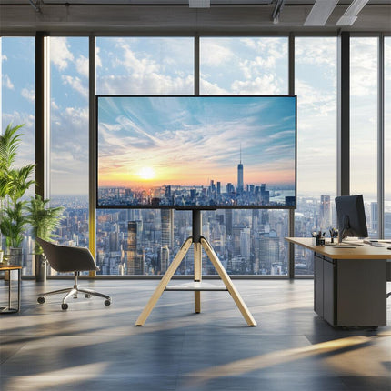 FIN 32-75 Inch Swivel Tripod TV Stand Stable Wooden Legs TV Mount with Marble Shelf.