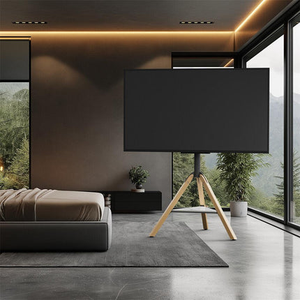 FIN 32-75 Inch Swivel Tripod TV Stand Stable Wooden Legs TV Mount with Marble Shelf.