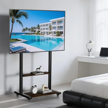 Adjustable Rolling TV Stand for 40 to 100 Inch Screens with Shelves.