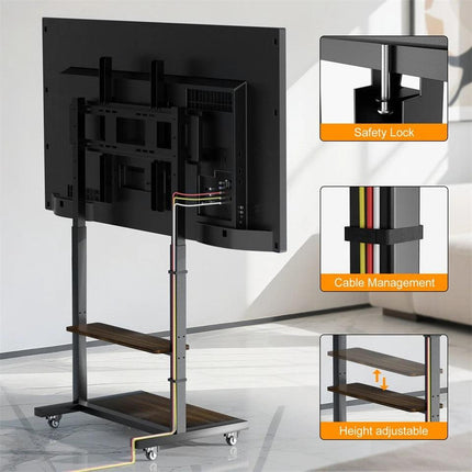 Adjustable Rolling TV Stand for 40 to 100 Inch Screens with Shelves.