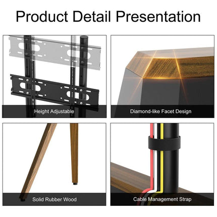 40-86 Inch Large Modern TV Floor Stand Mount - Height Adjustable LED LCD OLED Display Bracket with Trapezoidal Frame.