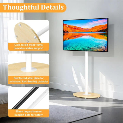 40-75 Inches Rolling TV Floor Stand Heavy Duty Steel TV Cart Mount with Hidden Wheels, Height Adjustable Free-Standing TV Bracket with Wooden Base for Flat Screen TVs.