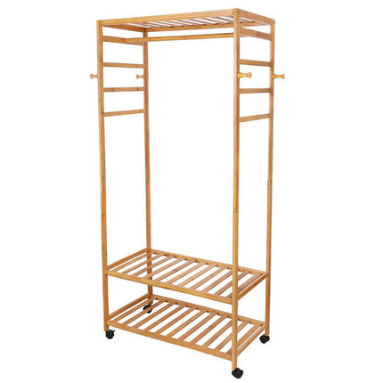 169cm Mildrew-proof Bamboo Clothes Shelves Stand On Wheels Coat Shoes Bags Rack.