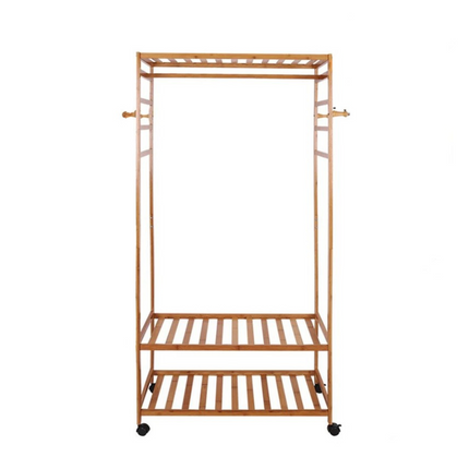 XXL Wooden Clothes Rail Coat Rack with Wheels – Open Wardrobe Organizer.