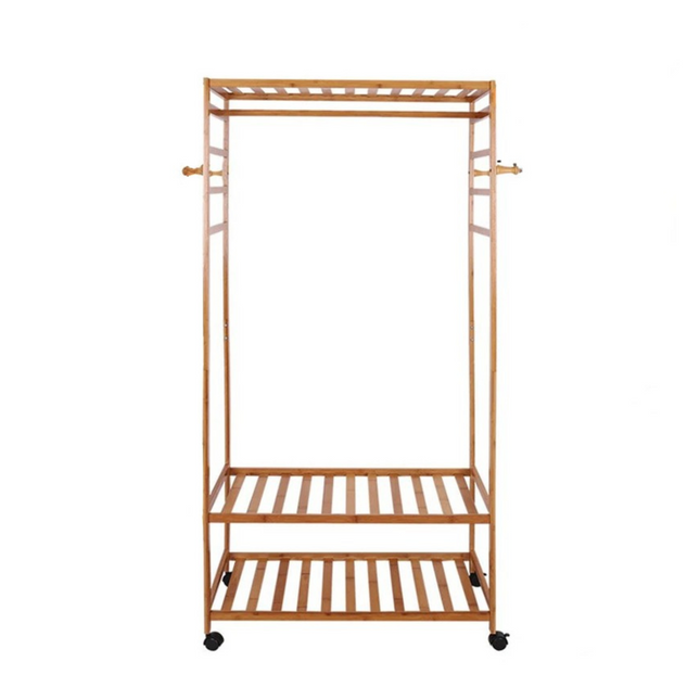 XXL Wooden Clothes Rail Coat Rack with Wheels – Open Wardrobe Organizer.