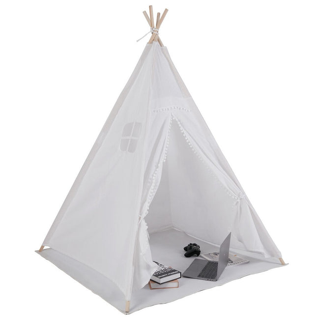 Xxl Kids Play Teepee Tent Indoor Boho Tent Foldable Tipi With Window/Pompom/Mat.