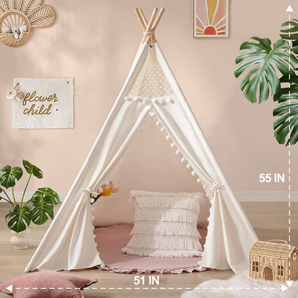 Xxl Kids Play Teepee Tent Indoor Boho Tent Foldable Tipi With Window/Pompom/Mat.