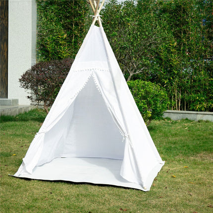 Xxl Kids Play Teepee Tent Indoor Boho Tent Foldable Tipi With Window/Pompom/Mat.