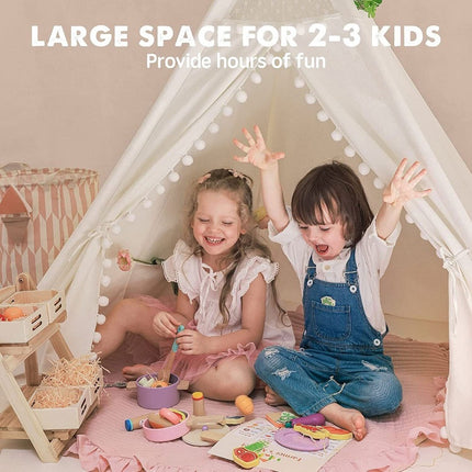 Xxl Kids Play Teepee Tent Indoor Boho Tent Foldable Tipi With Window/Pompom/Mat.