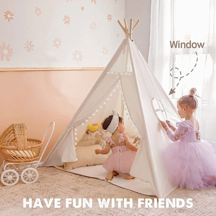 Xxl Kids Play Teepee Tent Indoor Boho Tent Foldable Tipi With Window/Pompom/Mat.