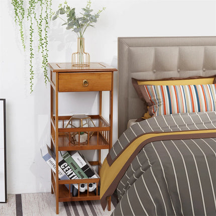 P&P Bamboo Bedside Table Nightstand Smooth Storage Side End Table with Drawers for Small Spaces.