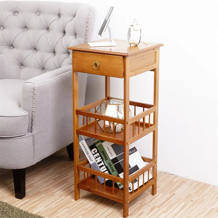 P&P Bamboo Bedside Table Nightstand Smooth Storage Side End Table with Drawers for Small Spaces.