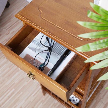 P&P Bamboo Bedside Table Nightstand Smooth Storage Side End Table with Drawers for Small Spaces.
