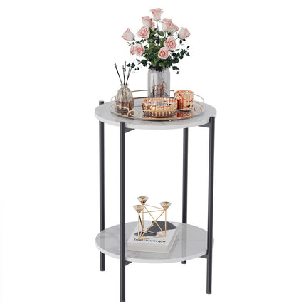 High Gloss Marble Top End Table Coffee Side Table w/ Rustproof Solid Iron Frame.