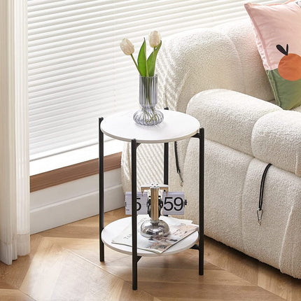 High Gloss Marble Top End Table Coffee Side Table w/ Rustproof Solid Iron Frame.
