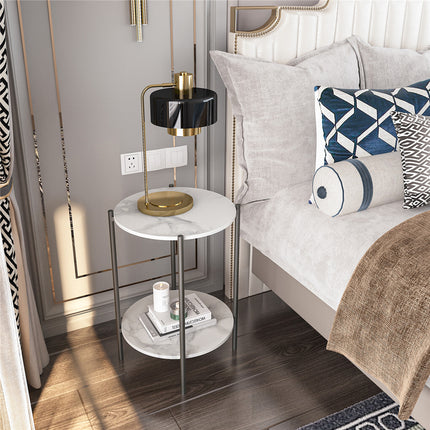 High Gloss Marble Top End Table Coffee Side Table w/ Rustproof Solid Iron Frame.