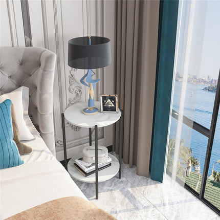 High Gloss Marble Top End Table Coffee Side Table w/ Rustproof Solid Iron Frame.