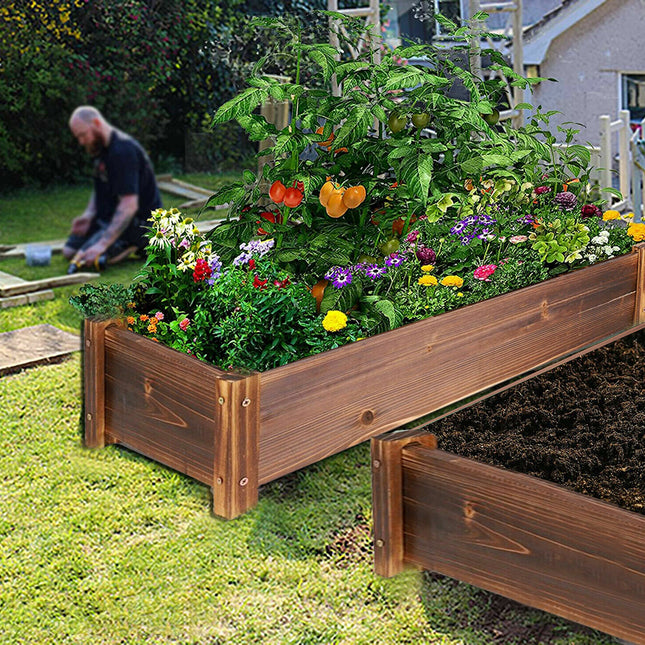 Large Rectangular Wooden Planters Garden Outdoor Flower Plant Herbs Pot Boxes.