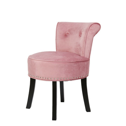 Pink Round Vanity Stool with Padded Seat and Backrest.