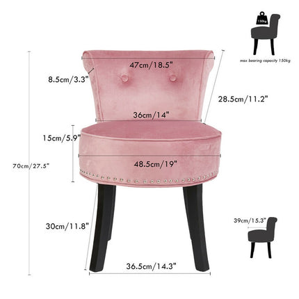 Pink Round Vanity Stool with Padded Seat and Backrest.