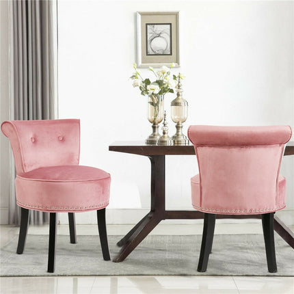 Pink Round Vanity Stool with Padded Seat and Backrest.