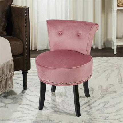 Pink Round Vanity Stool with Padded Seat and Backrest.
