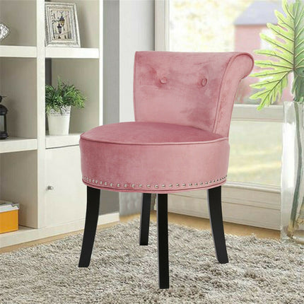 Pink Round Vanity Stool with Padded Seat and Backrest.