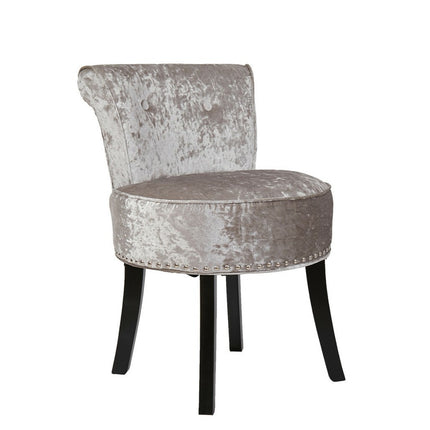 Grey Round Vanity Stool with Padded Seat and Backrest.