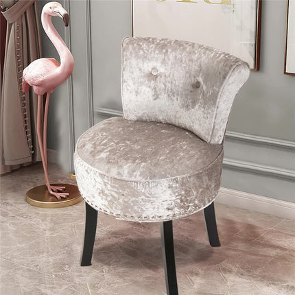 Grey Round Vanity Stool with Padded Seat and Backrest.