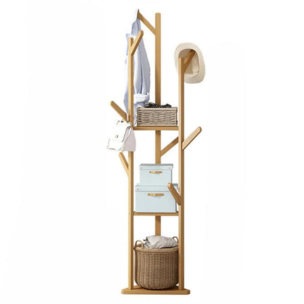 Solid Wood Floor Standing Hat Coat Jacket Hanger Storage Stand.