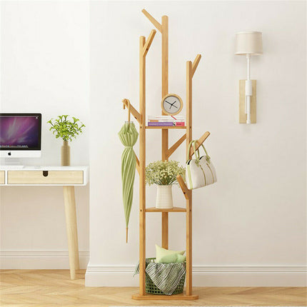 Solid Wood Floor Standing Hat Coat Jacket Hanger Storage Stand.