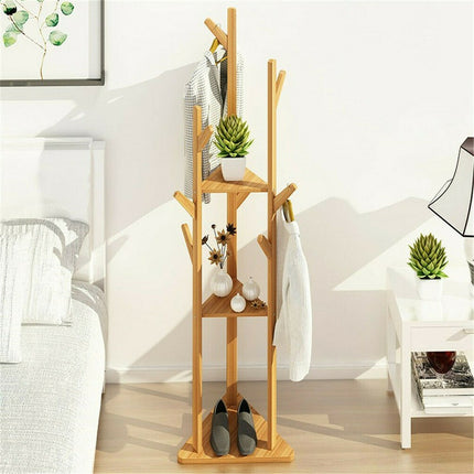 Solid Wood Floor Standing Hat Coat Jacket Hanger Storage Stand.