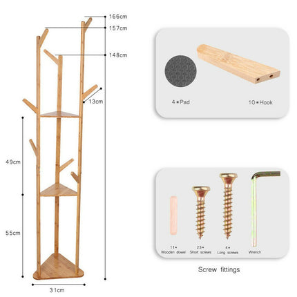 Solid Wood Floor Standing Hat Coat Jacket Hanger Storage Stand.