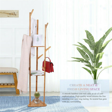 Solid Wood Floor Standing Hat Coat Jacket Hanger Storage Stand.